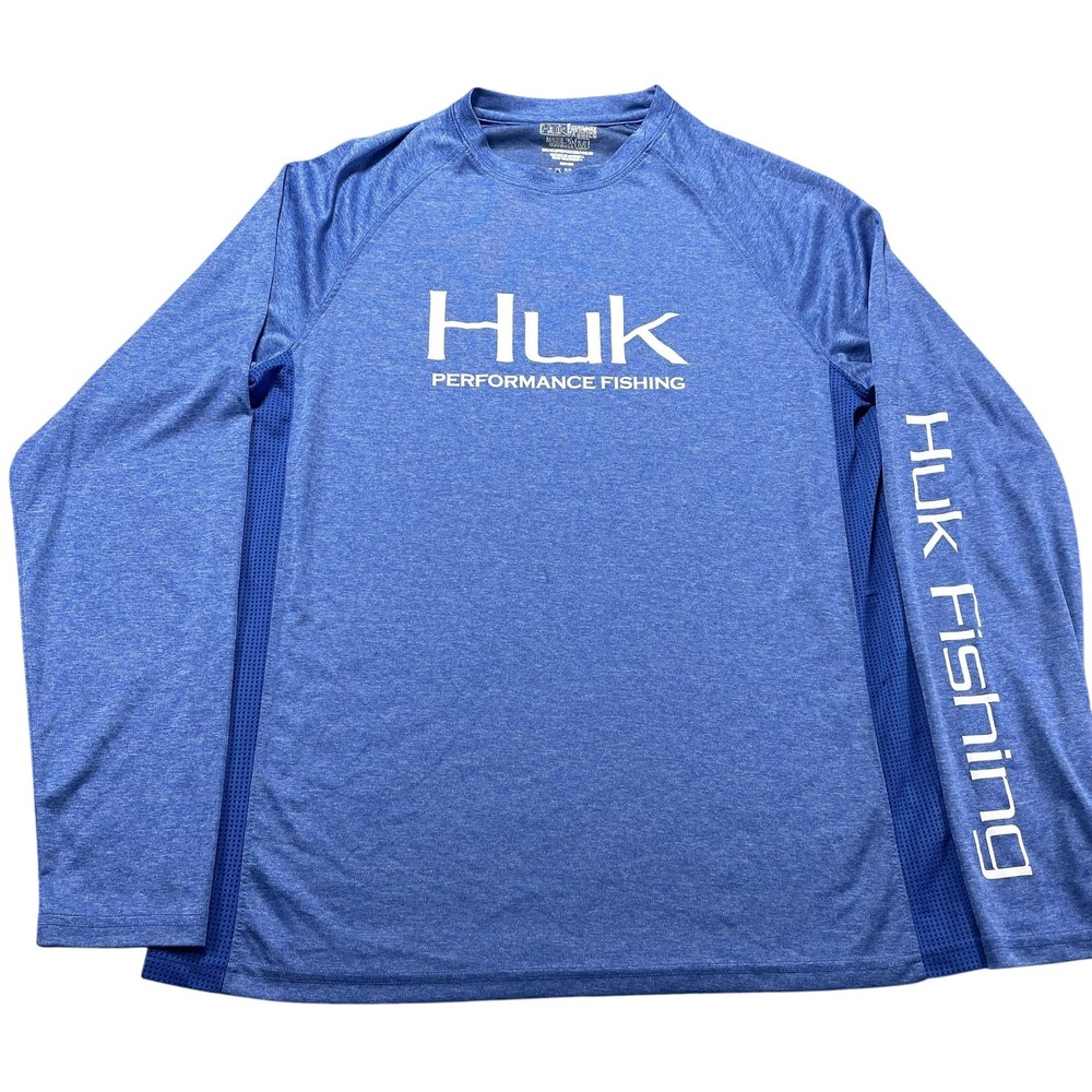 Huk Shirt Mens Medium Blue Long Sleeve Performance Fishing Tee Sun Top UPF